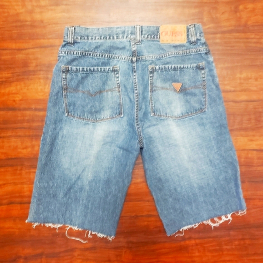 Vintage 90s Guess Cut off Jean Shorts triangle patch size 34